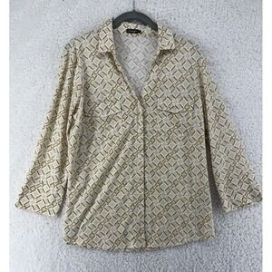 J. McLaughlin Brynn Button Down Top Size Large Chain Link 3/4 Sleeve NWOT